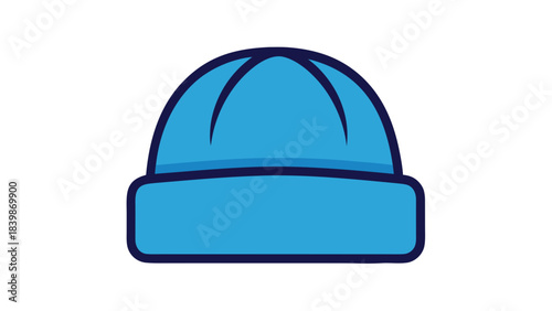 Simple Bright Blue Beanie Hat with Dark Blue Trim Isolated on Black Background Minimalist Graphic Design Warm Winter Headwear