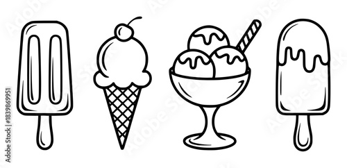A Collection of Delicious Ice Cream Treats in Black and White