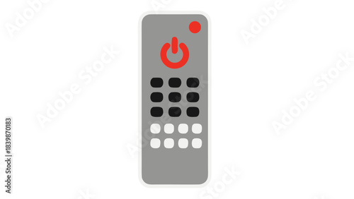 Simple Gray Television Remote Control With Red Power Button And Black Numbered Keypad Isolated On Black Background Minimalist Design