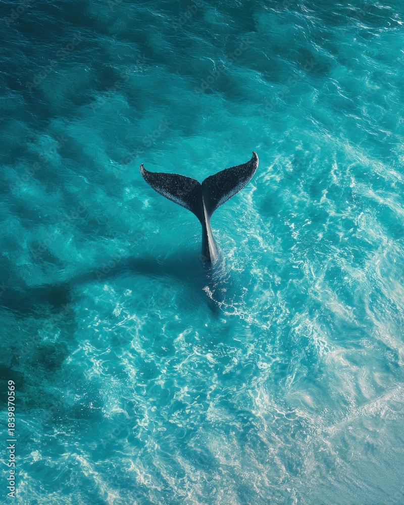 Obraz premium Majestic Whale Tail Emerging from Crystal Clear Turquoise Waters in Vibrant Ocean Environment