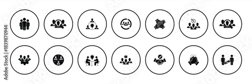 Teamwork icon set in line style. Working together. Business team icon. Contains collaboration, vector illustration.