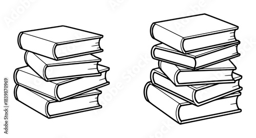 Two Stacks of Books, Black and White Outline Illustration
