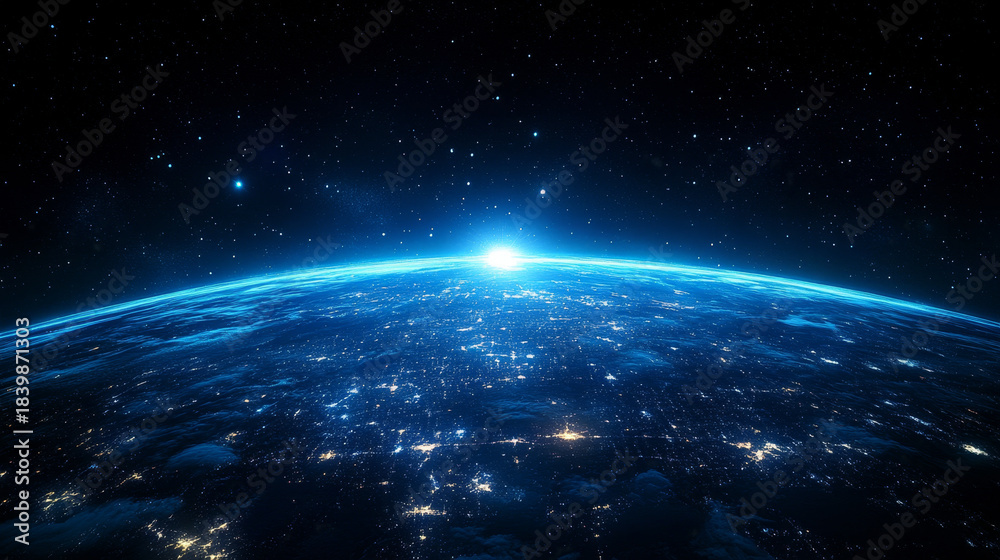 Fototapeta premium Blue Planet and City Lights from a Space Perspective