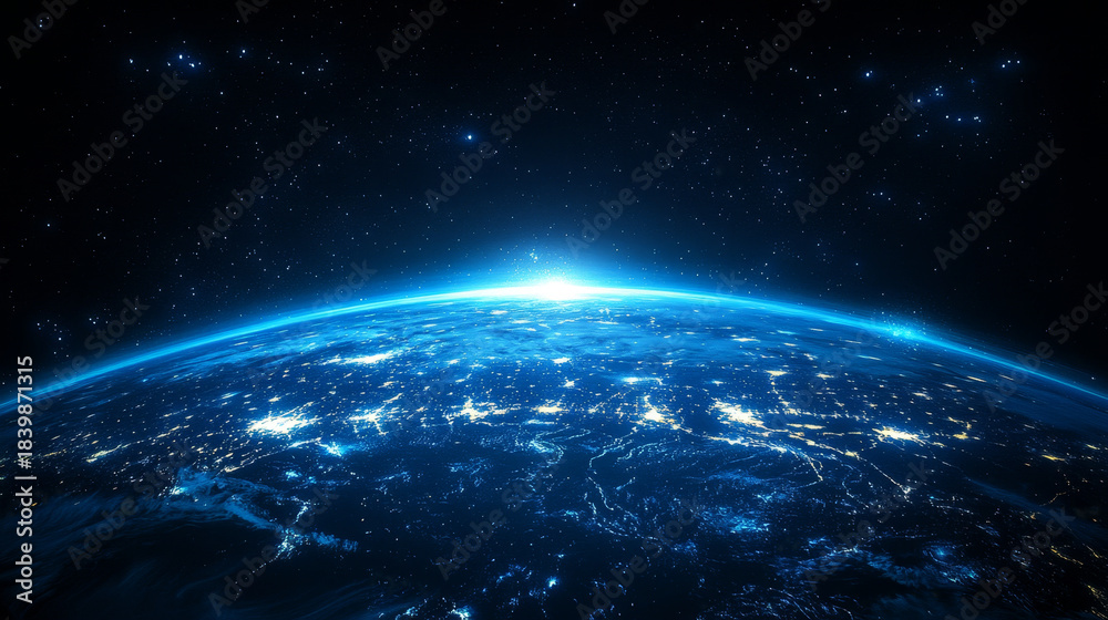 Fototapeta premium Blue Planet and City Lights from a Space Perspective
