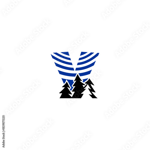 A clean pine forest silhouette blended with a bold alphabet background. Ideal for nature brands, outdoor adventure logos, camping identity, and minimalist eco-themed monograms.