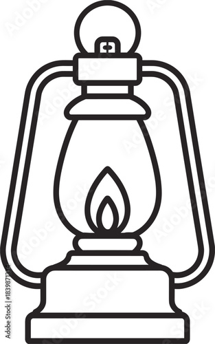 Outline illustration of a vintage kerosene lantern with a flame oil lamp light