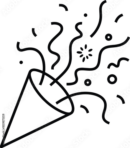 Party Popper Exploding Confetti Streamers Circles and Dots Line Art celebration explosion