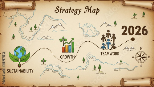 Navigational Roadmap for 2026: A visual strategy map highlighting key business objectives and teamwork. 