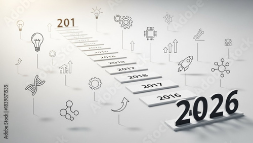 Future Steps: The number 2026 prominently displayed, a symbol of progress, innovation, and futuristic concepts, representing an ambitious, forward-thinking approach.