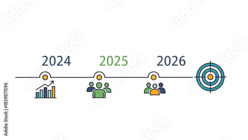 Timeline to Success: A business timeline infographic illustrating goals, growth, and team milestones from 2024 to 2026. This dynamic infographic visually charts the strategic journey.