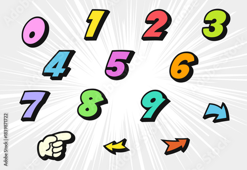 アメコミ風数字セット（カラー）