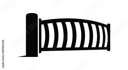 A black and white illustration depicting a wooden fence with vertical slats a simple silhouette