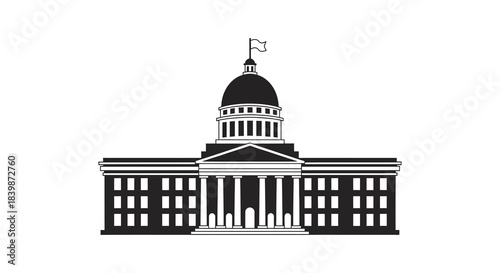 A striking black and white illustration of a capitol building s architecture a bold silhouette