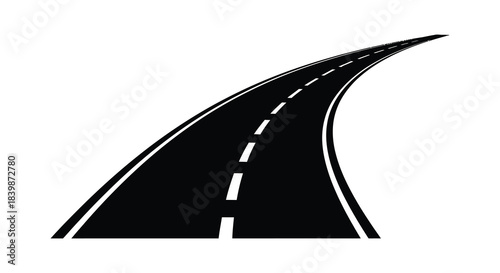 A curving road stretching into the distance presented as a striking black silhouette