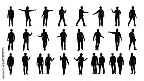 a collection of various human poses depicted in black creating a striking visual arrangement of figures silhouette