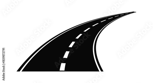 A winding road stretching into the distance depicted as a dramatic black silhouette