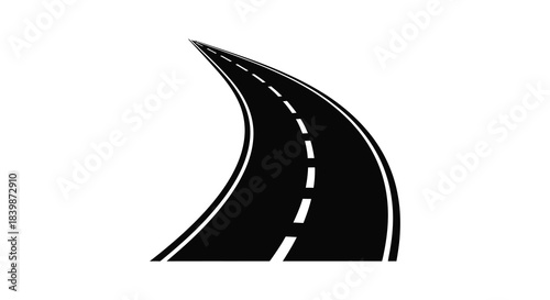 A curving road stretching into the distance depicted as a captivating black silhouette