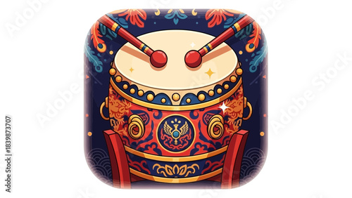 Traditional Chinese drum with ornate decorations festive illustration for cultural events and celebr