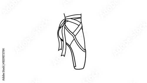 Ballet pointe shoe elegant dance footwear with ribbons simple line art illustration for performance 