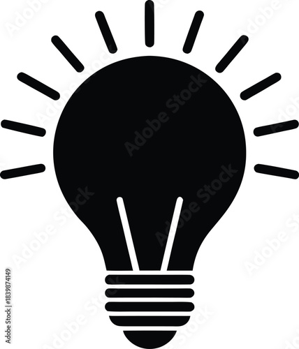 Black silhouette of a light bulb idea with radiating lines 2
