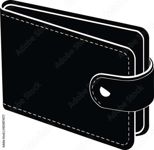 Black silhouette of a bifold wallet with white stitching