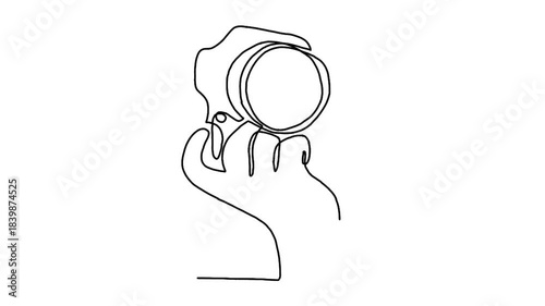 continuous line animation of hand holding photo camera