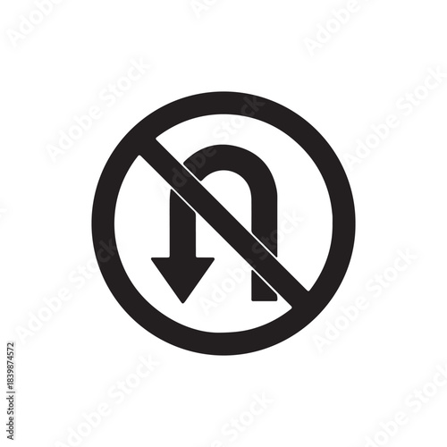 Prohibited sign with traffic u turn arrow icon silhouette vector flat illustration design on white back ground