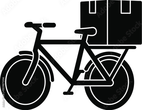 Silhouette of a bicycle carrying a delivery package