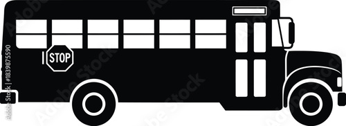 Silhouette of a school bus extending a stop sign