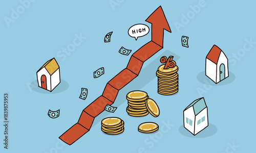 住宅ローン金利に影響のある長期金利上昇のイラスト