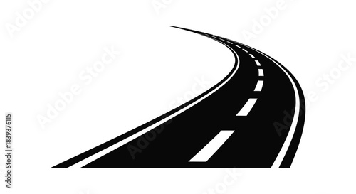 A curving road stretches into the distance presented as a striking black silhouette