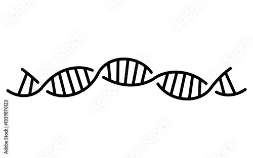 Curved black DNA helix icon symbolizing genetics, science, biology, healthcare, research, and biotechnology innovation.