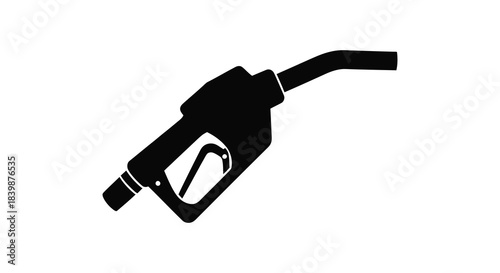 A striking black silhouette of a gas pump nozzle against a clean white background silhouette