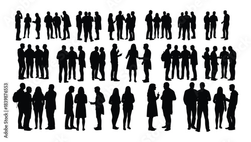 a collection of diverse human figures depicted in black showcasing various poses and stances silhouette