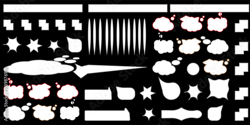 A speech bubble set blank comic balloon empty dialogue cloud cartoon shape vector illustration creative design isolated on red background playful expressive communication