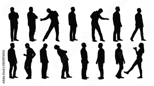 a collection of diverse human figures depicted in various poses showcasing modern business attire silhouette