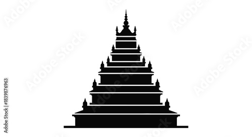 A striking black silhouette of a tiered pagoda showcasing traditional asian architectural design silhouette