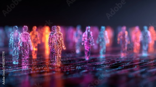 Digital human figures on abstract circuit