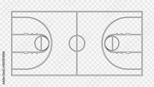 Outline of a standard basketball court for sport design and layout