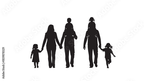 Family silhouette vector illustration of people walking together