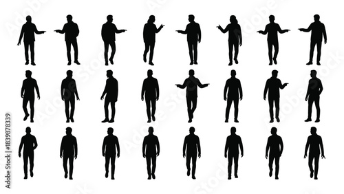 a collection of various human figures in dynamic poses all rendered as a striking black silhouette