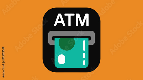 ATM Icon with Bank Card Inserted – Simple Flat Design Money Withdrawal and Banking Symbol
