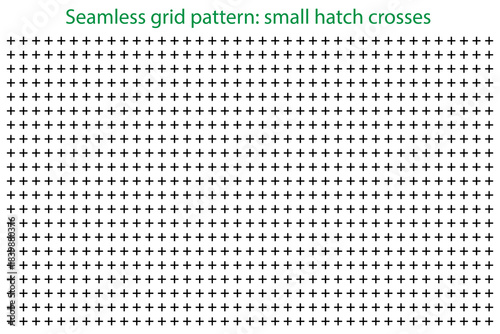 Seamless grid pattern: subtle halftone design featuring repeated small hatch crosses and tiny elements. Abstract geometric texture with faded black and white rectangle prints. Vector illustration.	