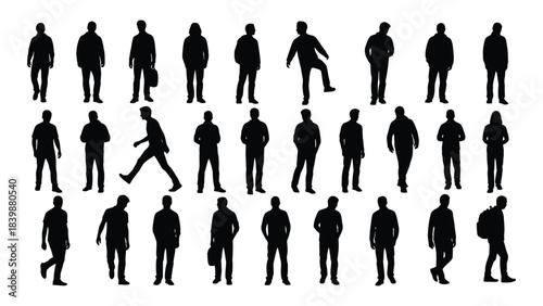 a collection of diverse human figures in various poses and activities presented as a black silhouette