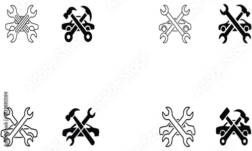 Crossed Wrenches Vector Icons for Repair and Maintenance
