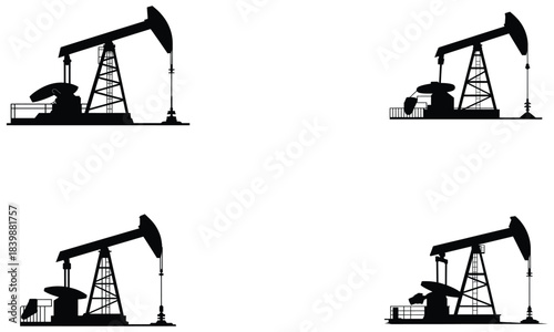 Oil Pumpjack Silhouette Vector Icons Set for Petroleum Industry
