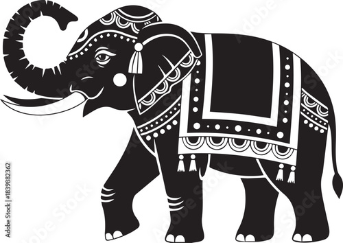 traditional Majestic indian elephant silhouette vector flat illustration design