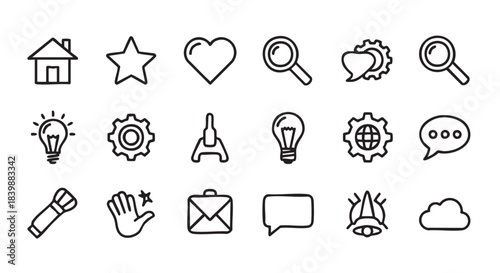 Set of Minimalist Icon Designs on White Background for Web Design