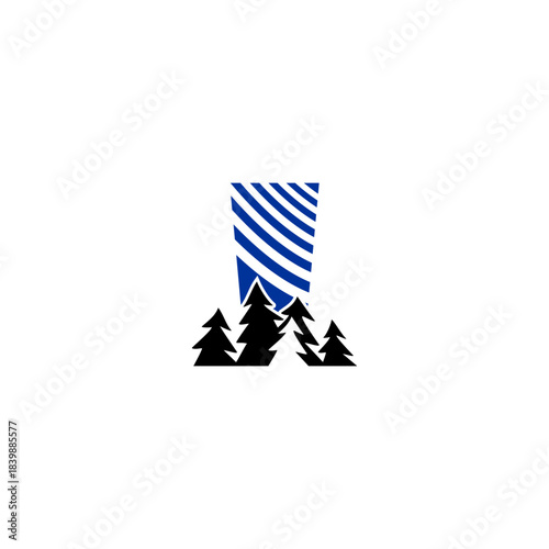 A clean pine forest silhouette blended with a bold alphabet background. Ideal for nature brands, outdoor adventure logos, camping identity, and minimalist eco-themed monograms.