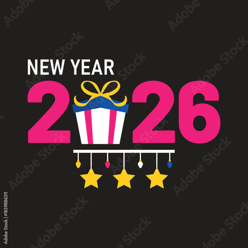 New year t shirt design, celebration 2026 gift, card, poster, banner, vector art